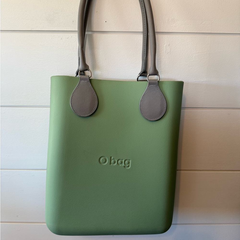 O Bag Sage Green Tote with Gray Handles